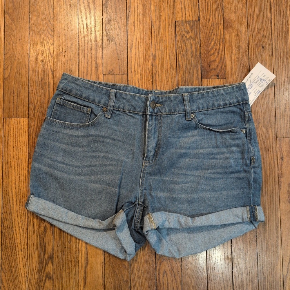 Lincoln Outfitters Womens Medium Wash Denim Cuffed Cut-off Stretch Shorts Sz‎ 14